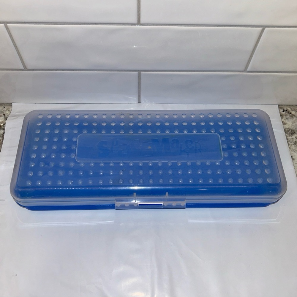 Spacemaker Pencil Box Case 13” Fits Ruler XLong Size Blue School Craft Storage